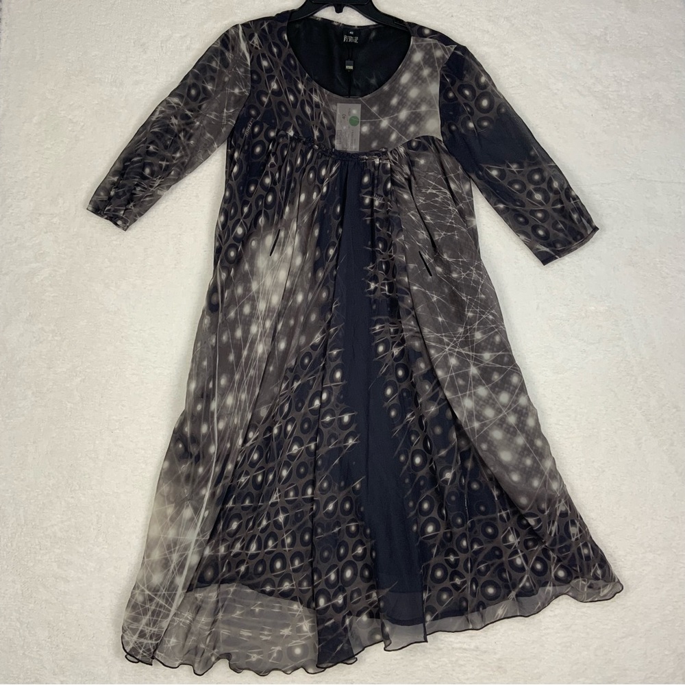 Gianfranco Ferre Fit & Flare Midi Dress Sheer NWT Lined Designer Size Large (40)